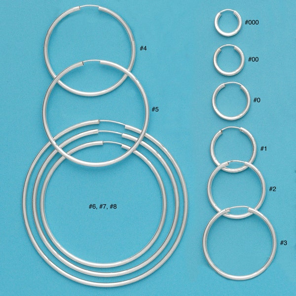 2 mm PLAIN Sterling Silver Hoop Earrings-925 Sterling Silver Hoop-PUSH BACK Closure-Infinity Hoops-Selling by One pair
