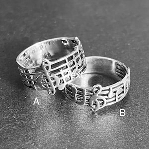 925 Sterling Silver MUSIC NOTE Band Ring/Treble Clef Earrings/Music Note on Manuscript/Music Ring/High Polish/Oxidized