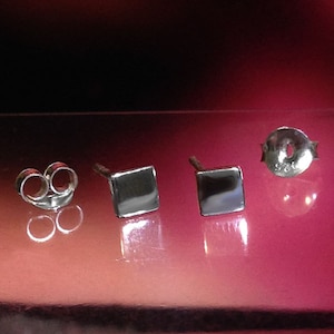 925 Solid Sterling Silver SQUARE Stud Earrings- Small- Polished- Studs