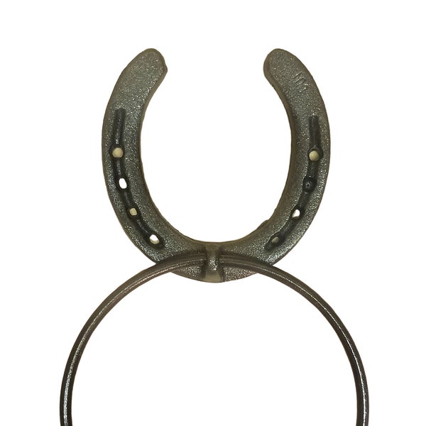 Natural Finish Cast Iron Horseshoe Towel Ring 6" for big bath towels