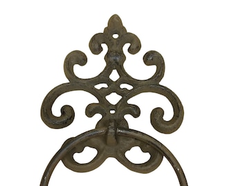 Filigree 4" Cast Iron Towel Ring Rustic Brown w/ Hardware