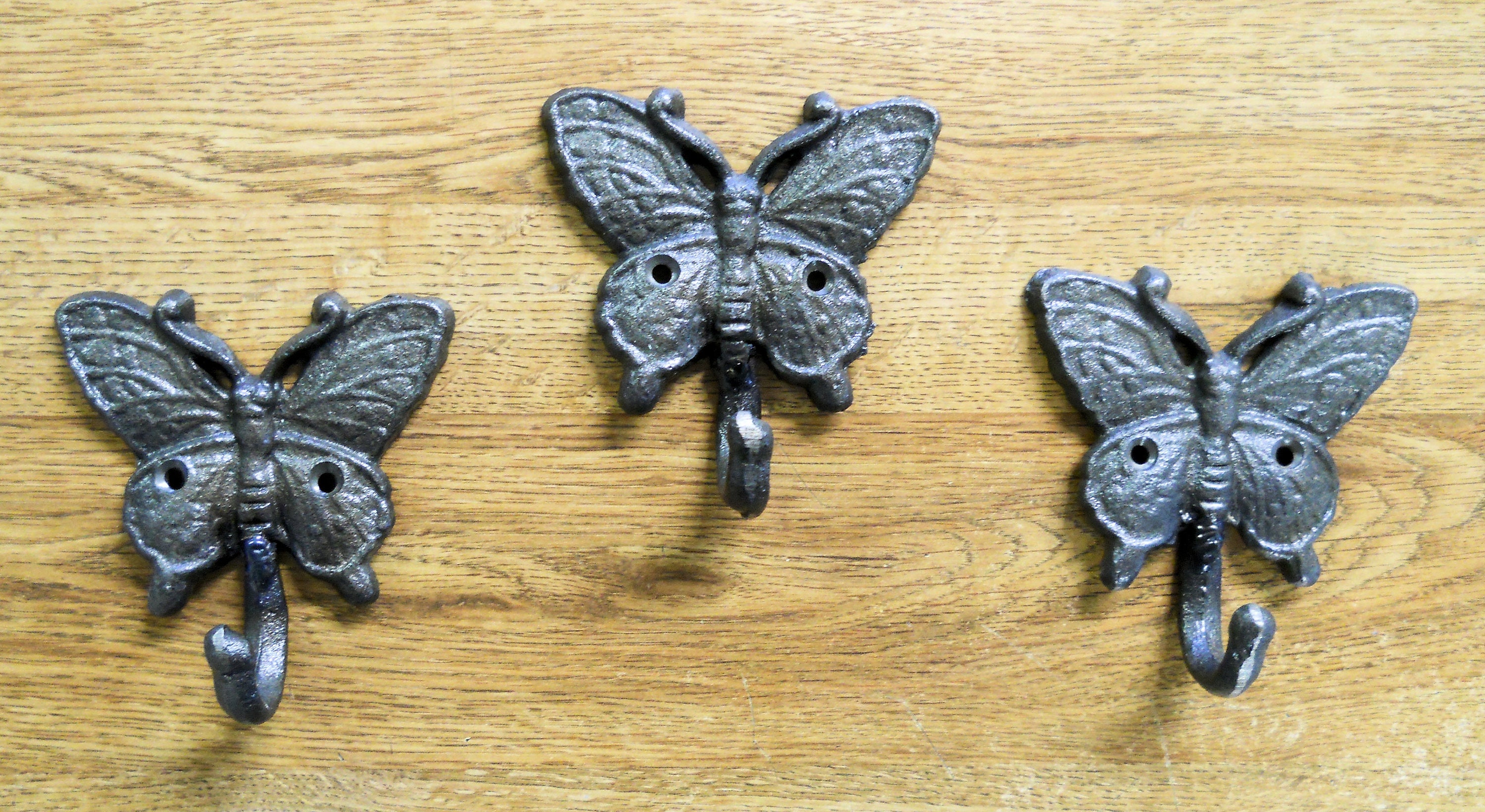 3 pc Butterfly Wall Hooks Cast Iron Natural Finish Etsy