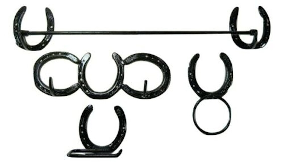 Horseshoe Bath Accessory Set 5 Pc Gloss Black Steel Primitive Etsy