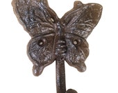 3 pc Butterfly Wall Hooks Cast Iron Rustic BrownFinish w hardware
