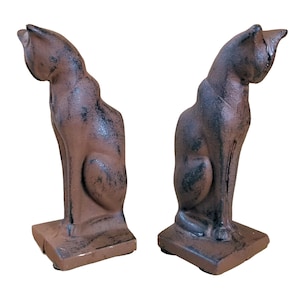 Cast Iron Pair Cat Bookends Heavy Rustic Brown COI