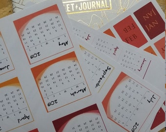 Monthly Mini-calendars + Month Tab Stickers for Dot Journal