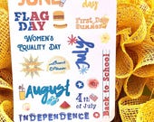 Summer Holiday Planner Stickers: July 4th, Back to School (Matte)