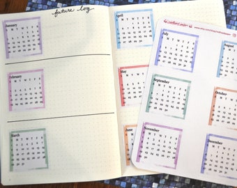 Mini-calendar Dot Journal Stickers 2024 | Planner Stickers | Mini months