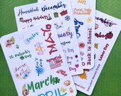 One year of holiday stickers for Dot Journals, Erin Condren planners, Happy planners