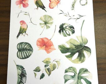Tropical Plants Stickers | Monstera | Parrots | Dot Journal and Planner Stickers