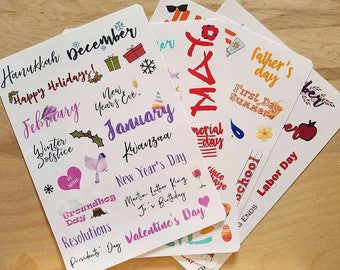 One year of holiday stickers for Dot Journals, Erin Condren planners, Happy planners *BUNDLE*