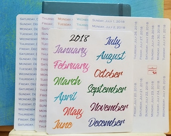 12-Months of Minimalist Daily Dot Journal Stickers + Month Tabs + Large Month Names