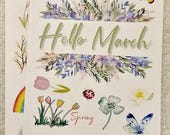 March decorative stickers for Dot Journal or scrapbooking