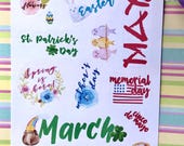 Spring Holidays Stickers | Dot Journal Accessories | Planner Decorations | March, April, May