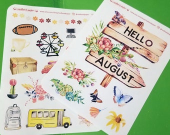 August decorative stickers for Dot Journal or scrapbooking
