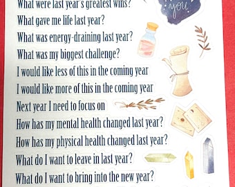 Annual/Yearly Review Prompt stickers for planners and dot journals | Reflections | Journal prompts