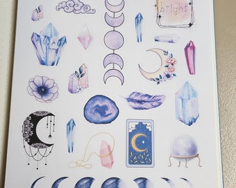 Celestial-Themed Stickers for Dot Journals and Planners (stars, moon phases, crystals)