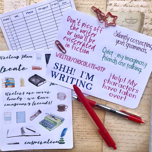 Writing Stickers BUNDLE | Dot Journal Accessories | Writers Notebook | Novel Planning | Word Count Tracking