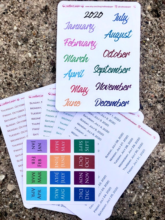 12 Month Set Minimalist Daily Stickers Month Tabs Large Month Names Dated  Planner Stickers Dot Journal Kit Tab Dividers 