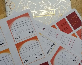 Monthly Mini-calendars + Month Tab Stickers for Dot Journal