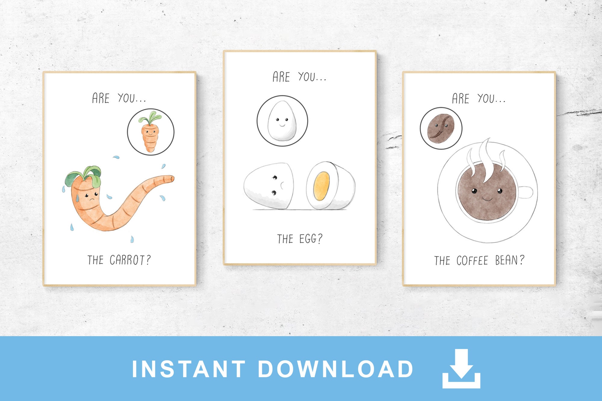 Carrot Egg & Coffee Bean Story Set of 3 A4 Minimalist Prints Etsy UK