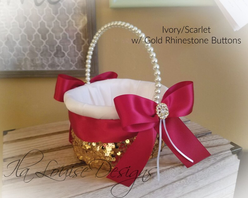 Flower Girl Basket Sequined Flower Girl Basket Gold Flower Etsy