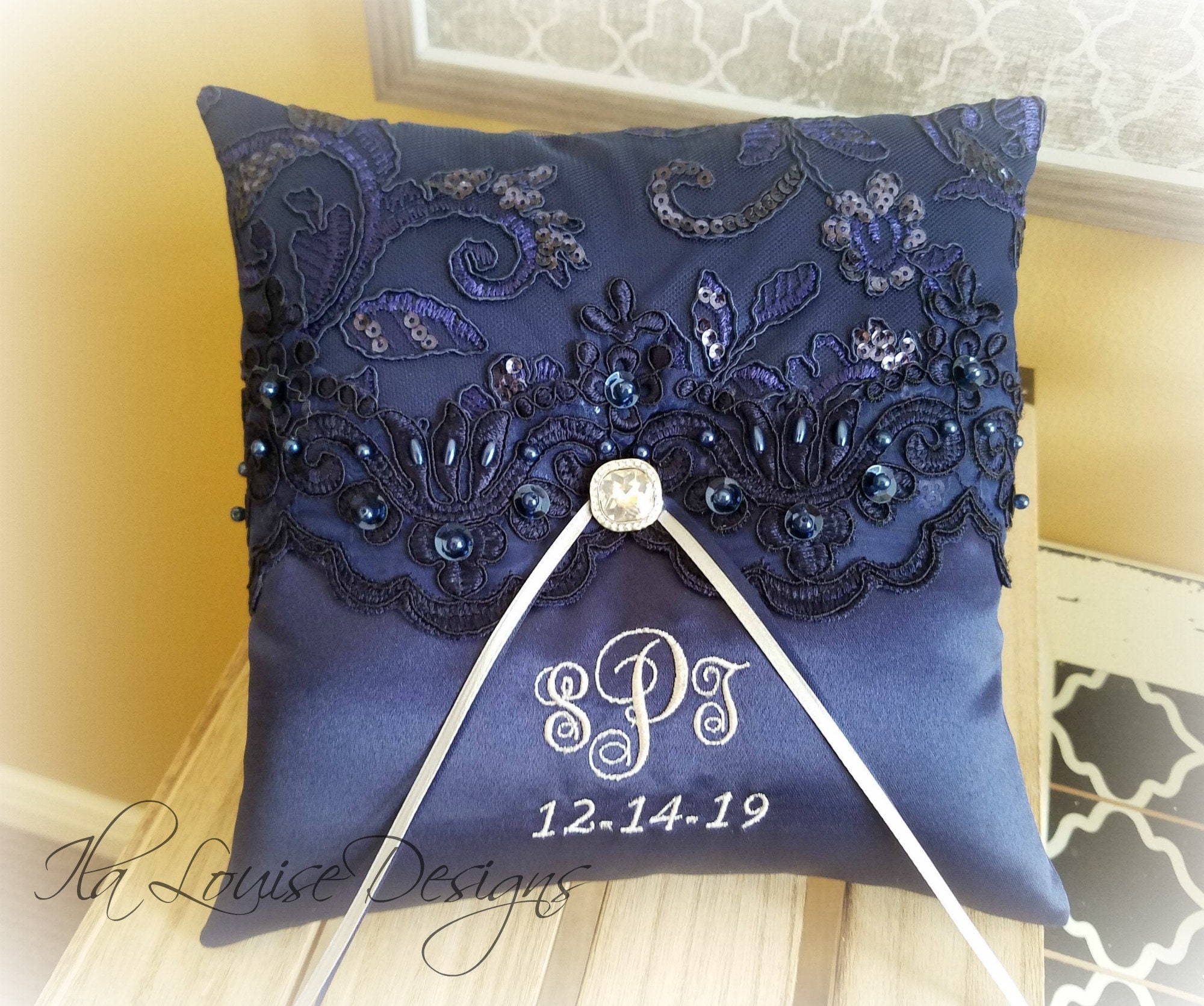 Ring Bearer Pillow Navy Navy Ring Bearer Pillow Monogrammed Etsy