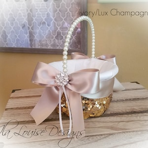 Flower Girl Basket, Sequined Flower Girl Basket, Gold Flower Girl Basket, Gold Basket