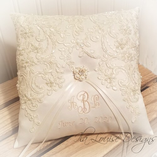 Beaded Alencon Lace Ring Bearer Pillow White Ring Bearer Etsy