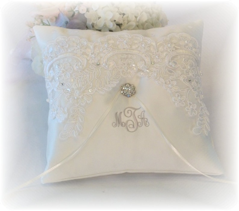 Ring Bearer Pillow Ivory Ring Bearer Pillow Monogrammed Ring Etsy