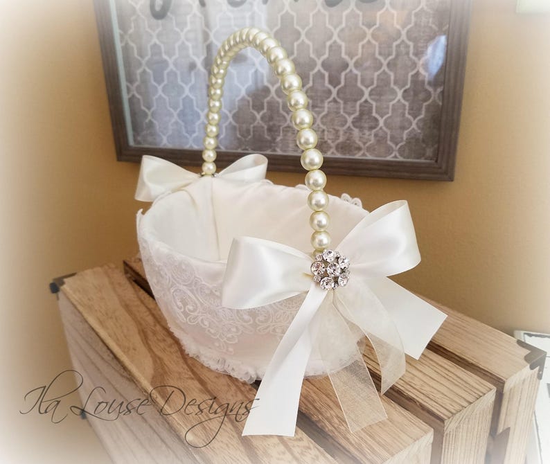 Flower Girl Basket 8 Flower Girl Basket Lace Flower Etsy
