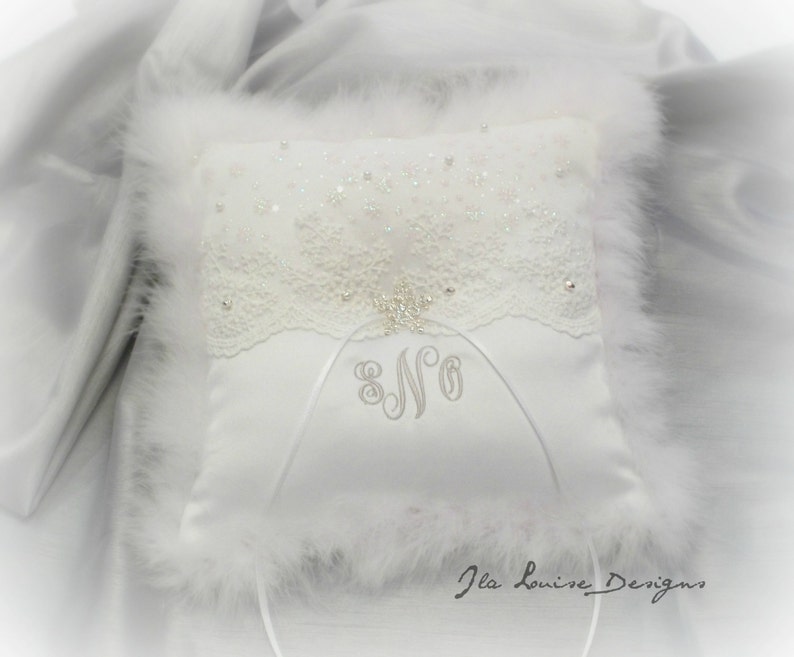 Snowflake Ring Bearer Pillow Down Trim White Ring Bearer Etsy