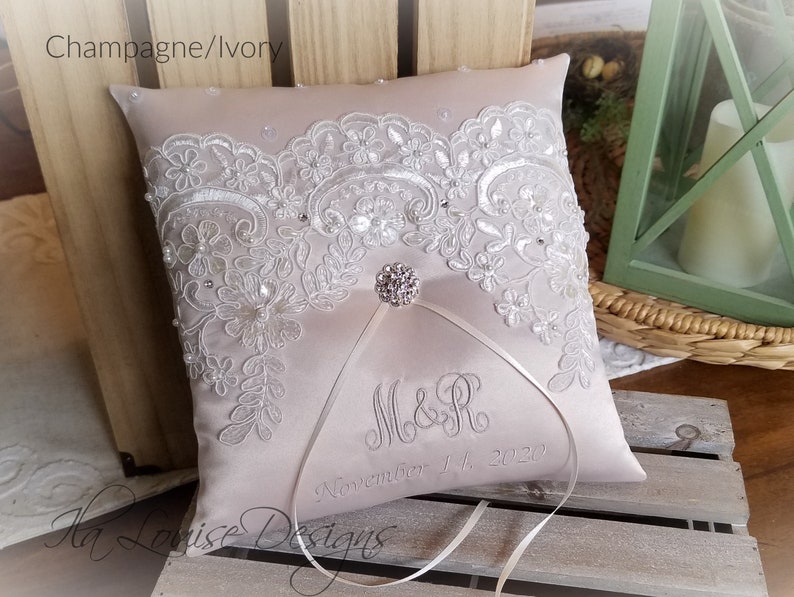 Ring Bearer Pillow Ivory Ring Bearer Pillow Monogrammed Ring Etsy