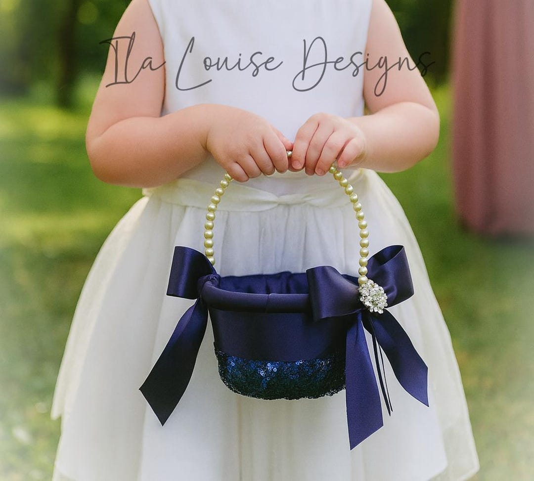 Flower Girl Basket, Sequined Flower Girl Basket, Navy Blue Flower Girl  Basket, Navy Basket - Etsy