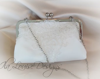 Ivory Bridal Clutch, Ivory Satin Bridal Clutch, Ivory Bridal Purse, Lace Purse