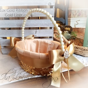 8&quot; Flower Girl Basket, Gold Sequined Flower Girl Basket, Gold Flower Girl Basket, Gold Basket