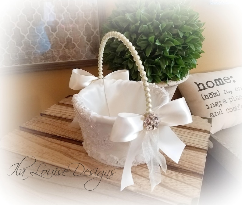 Flower Girl Basket Ivory Lace Flower Girl Basket Flower Girl Etsy