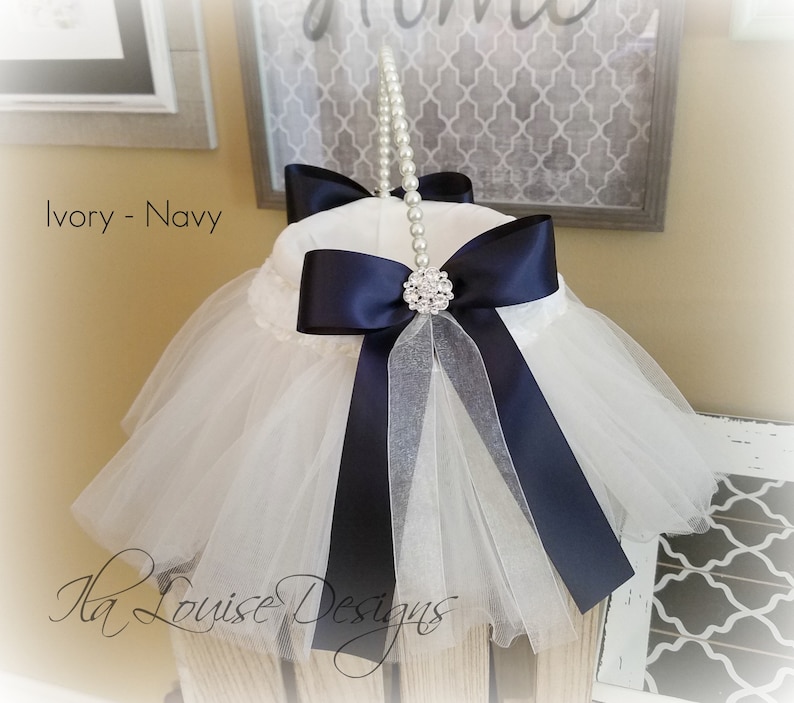 Flower Girl Basket Tulle Flower Girl Basket Ivory Flower Etsy