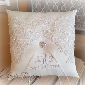 Ring Bearer Pillow, Ivory Ring Bearer Pillow, Monogrammed Ring Bearer Pillow, Personalized Ring Bearer Pillow