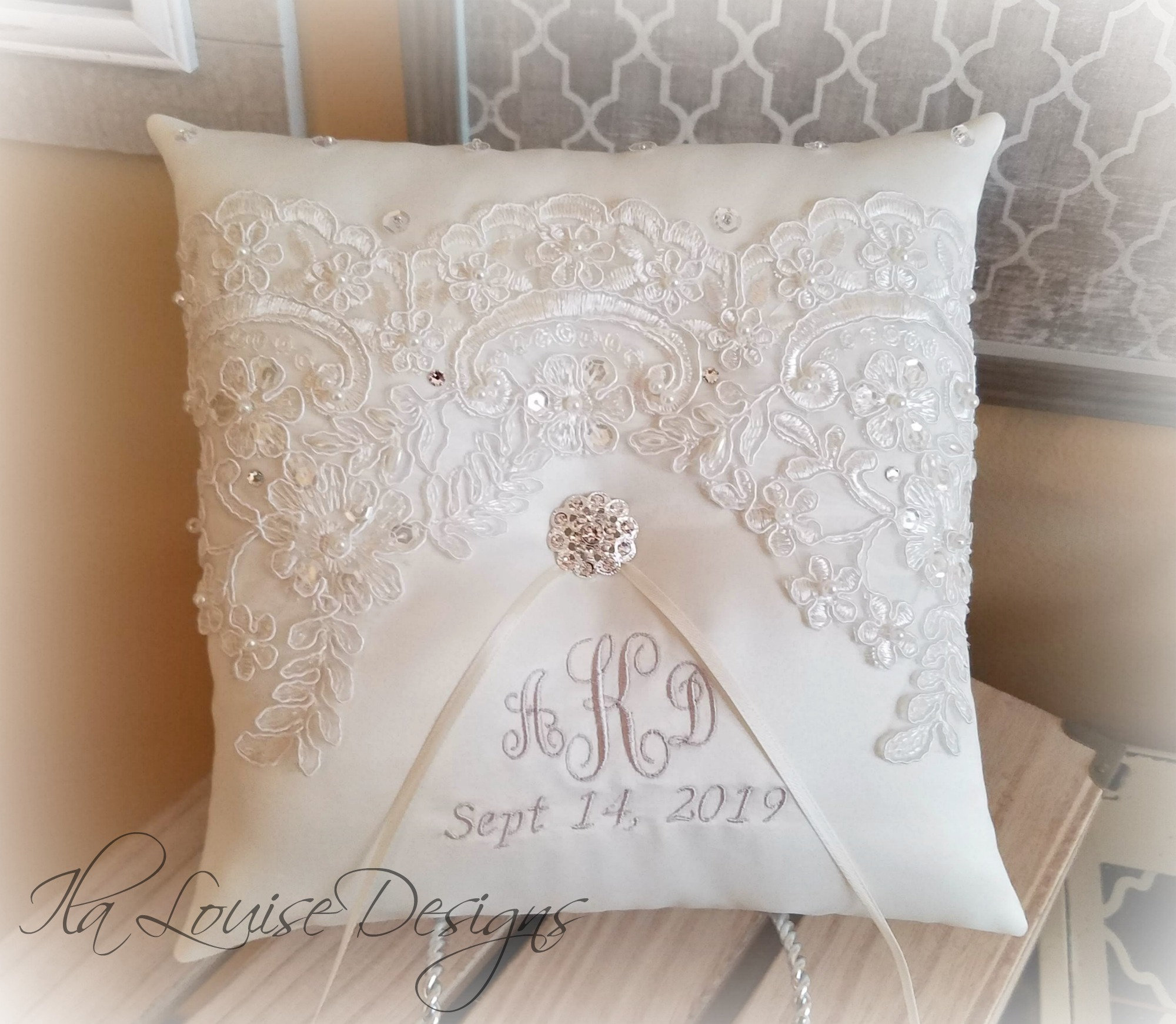 Ring Bearer Pillow Ivory Ring Bearer Pillow Monogrammed Ring Etsy