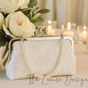 White Bridal Clutch, White Satin Bridal Clutch, White Bridal Purse, Lace Purse