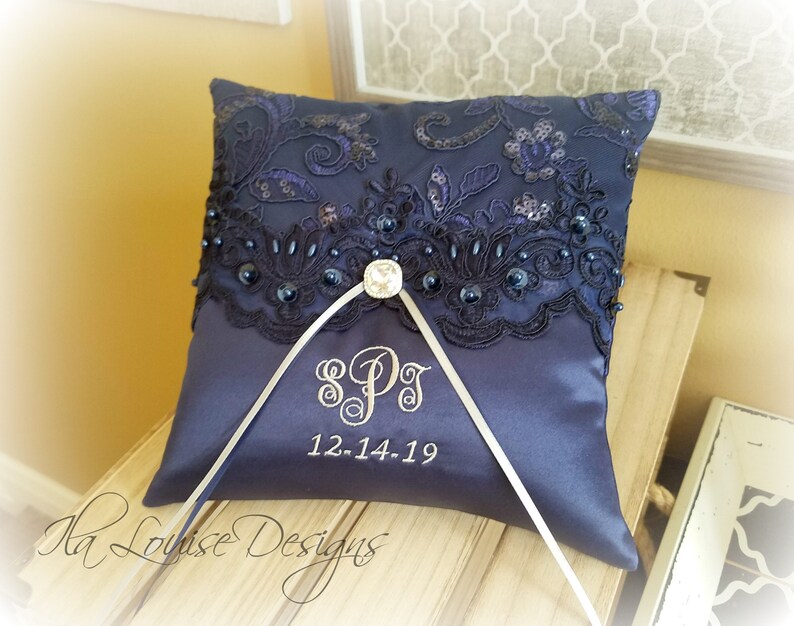 Ring Bearer Pillow Navy Navy Ring Bearer Pillow Monogrammed Etsy