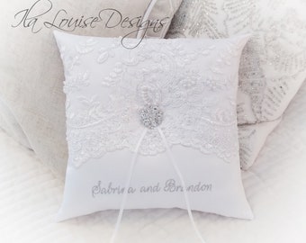 Beaded Alencon Lace Ring Bearer Pillow, White Ring Bearer Pillow, White Lace Pillow, Ring Bearer Pillow, Beaded Ring Bearer Pillow