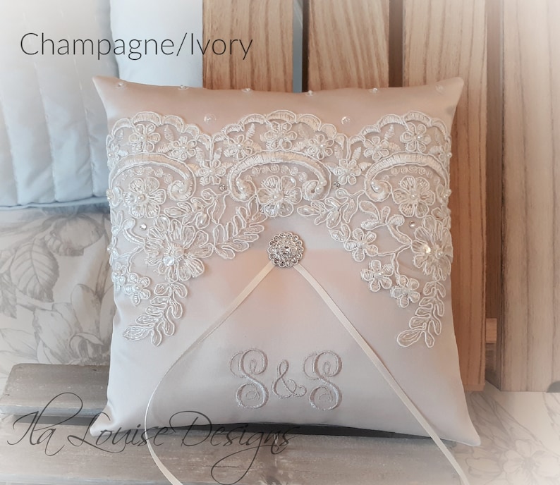 Ring Bearer Pillow Ivory Ring Bearer Pillow Monogrammed Ring Etsy
