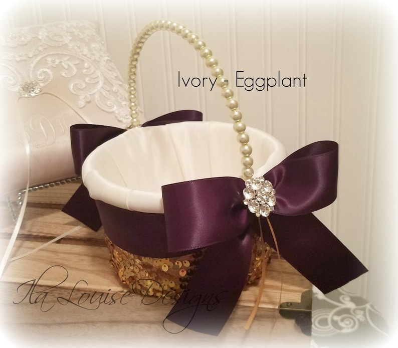 Flower Girl Basket Sequined Flower Girl Basket Gold Flower Etsy