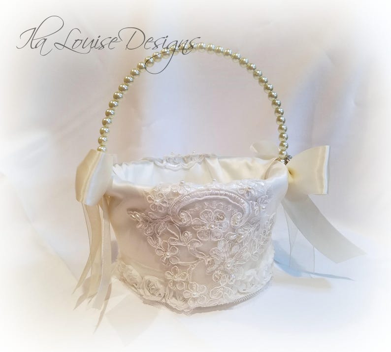 Flower Girl Basket Ivory Lace Flower Girl Basket Flower Girl Etsy