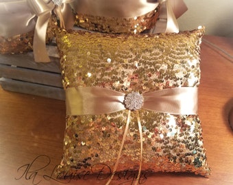 Gold Sequin Ring Bearer Pillow, Gold Pillow, Sequined Ring Bearer Pillow