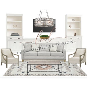 Room E-Design Package | Neutral Transitional Livin Room Board | Design Concept | Interior Design Service