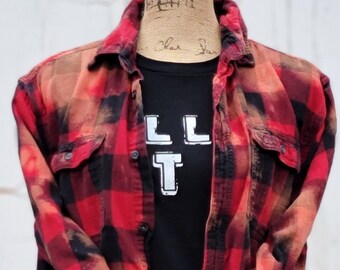 Bleached Flannel, Vintage Flannel, Distressed Shirt, Upcycled Shirt, Oversized Flannel, Tie Dyed, Red Flannel Shirt, Hombre Shirt, Boho Top