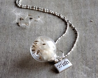 Dandelion Wishes Necklace, Charm Necklace, Real Dandelion Necklace, Flower Necklace, Make a Wish, Wish Pendant, Dandelion Wish, Dried Seeds